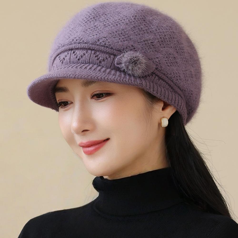 Women Winter Hat Plush Fur Lined Warm Cap For Women Casual Rabbit Fur Blend Streetwear Outdoor Fashion Knitted Hat
