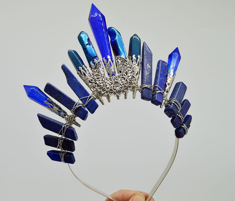 Retro Silver Moon Crystal Glass Crown Headband