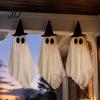 Garden Haunted House Accessories 3 Pcs Halloween Hanging Ghost Decoration, Spooky Large Mesh Easy Storage Props with Witch Hat for Porch, Yard,