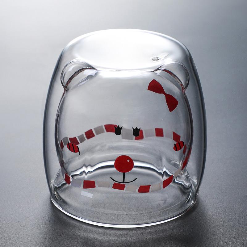 Double-Layer Cartoon Bear Insulated Glass Cup
