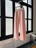 High-Quality Retro Smoke Pink High-Waist Wide-Leg Cotton Jeans