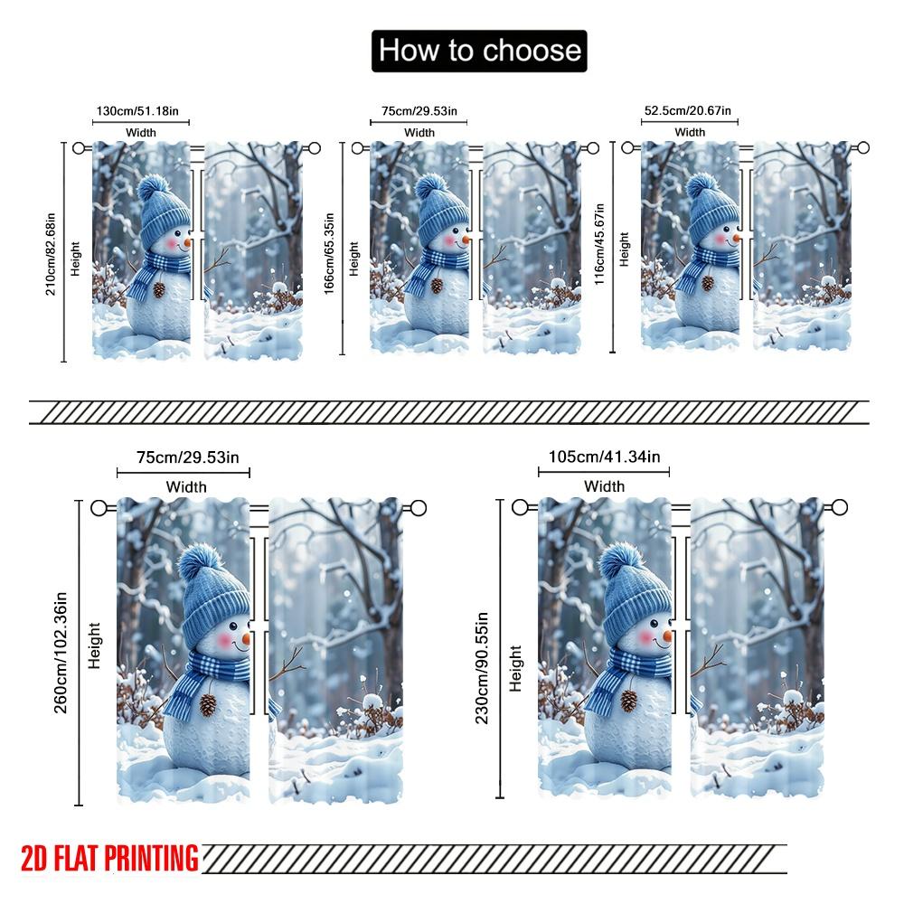 Set Of 2 Flat Printing Drapes Snowman Polyester Without Electricity Use Holiday Parties Home Decor Studio Props Curtain Made