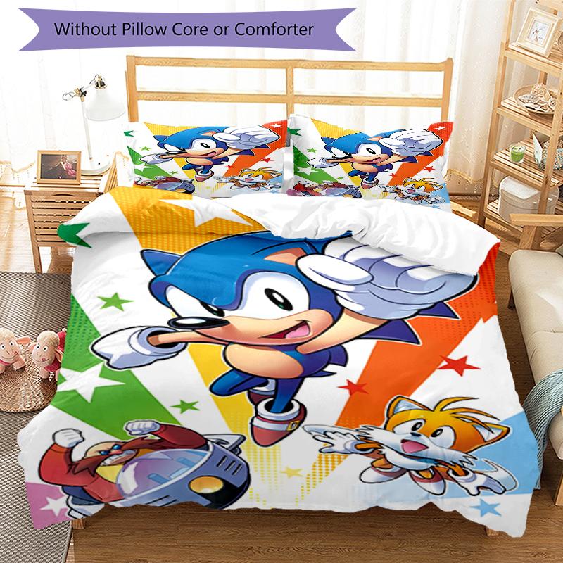 3pcs Sonic5 Design Cover Set - HD Printed Bedding with 1 Cover and 2 Pillowcases - Perfect for Home and Dorm Decor
