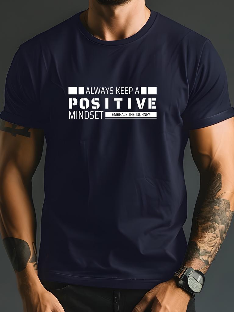 Summer  Cotton Casual Loosefit Mens Tshirt Always Maintaining A Positive Attitude with Letter Print Fashionable Short Sleeves