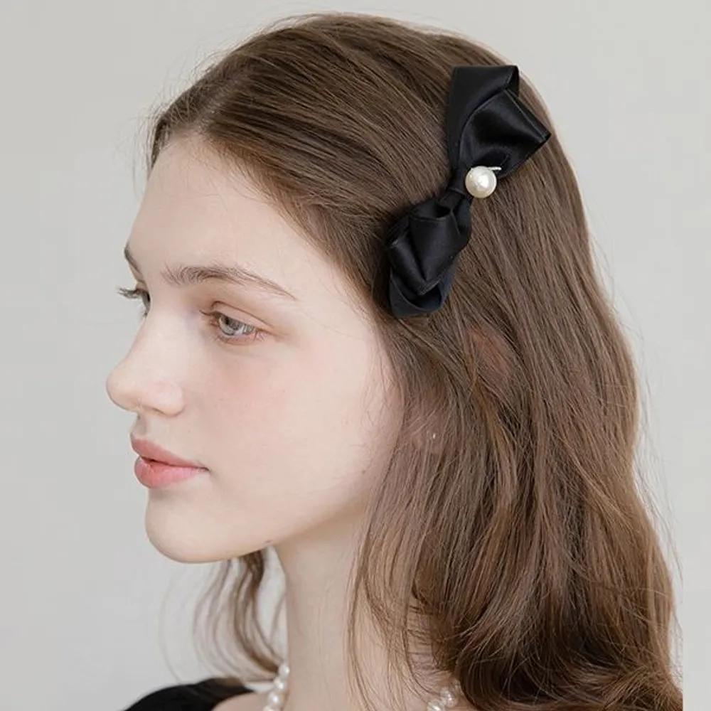 Pearl Double Ribbon Hair Clip JP-22-129CC black