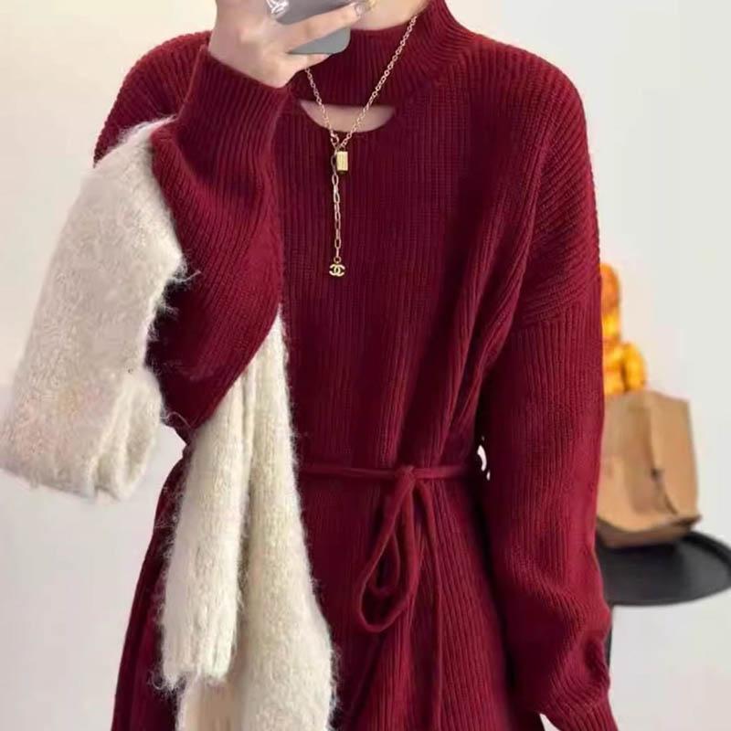 Sweater for Women Autumn Winter Thickened Tapered Waist Warm Knitted Stretchy Long Sleeve High-neck Oversize Tops