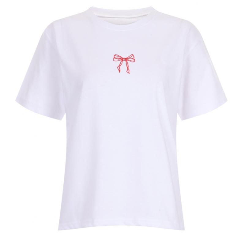 Shop Women Round Neck Ribbon Embroidery Basic ShorT Sleeve T shirT Black Dai W