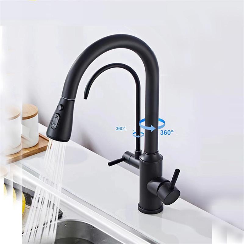 Tuqiu Black Pull Out Kitchen Faucet Water Filter Tap Brass Crane For Kitchen Deck Mounted Sink Faucet Mixer 3 Way Kitchen Faucet