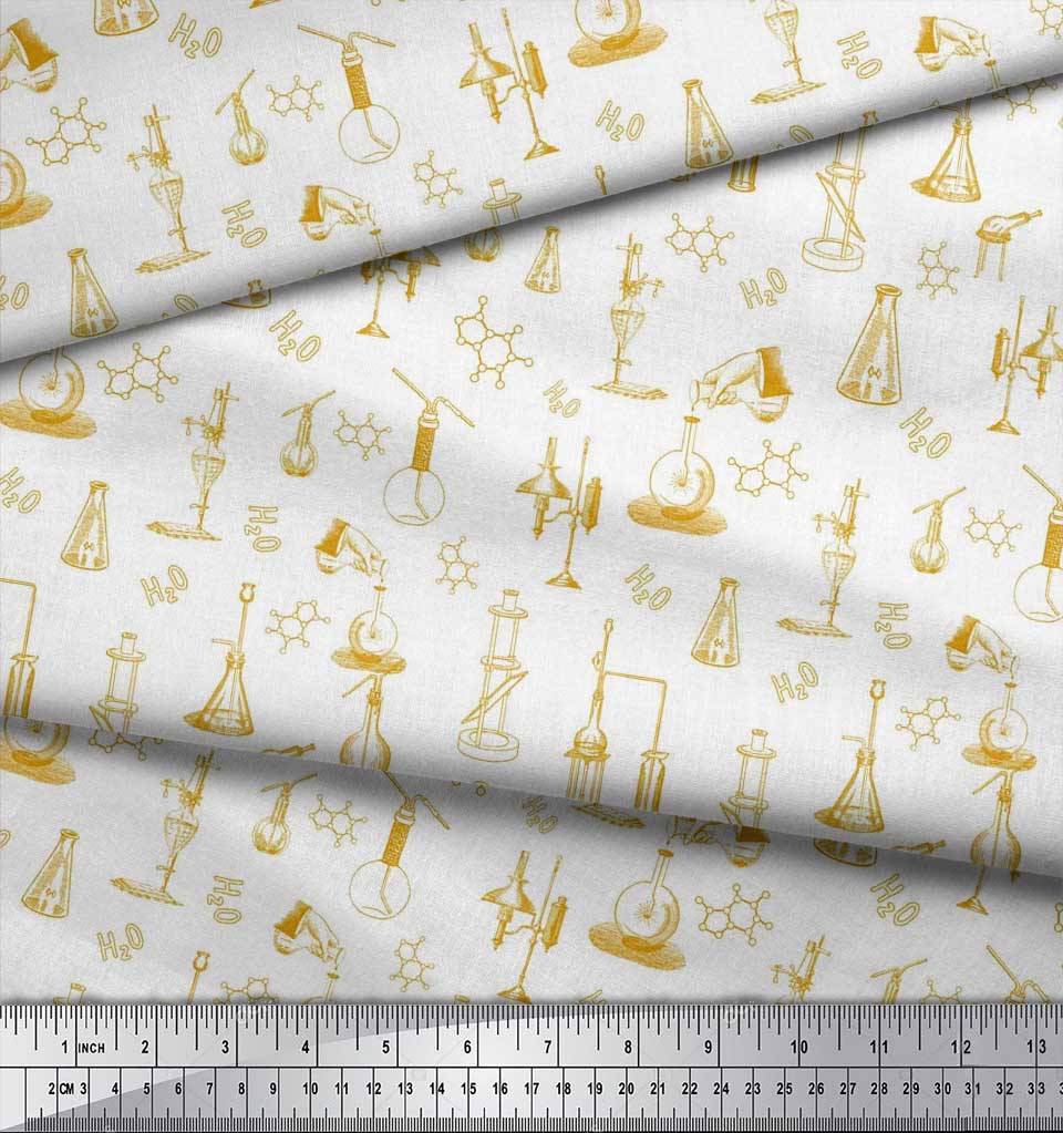 Soimoi Japan Crepe Satin Fabric Scientific Lab Equipments Education Theme Fabric Prints By metre 42 Inch