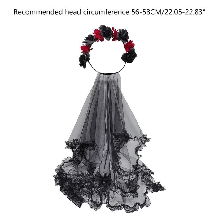 Delicate Headband Wedding Hairband Thin Brimmed Long Tulle& Flower Hair Hoop