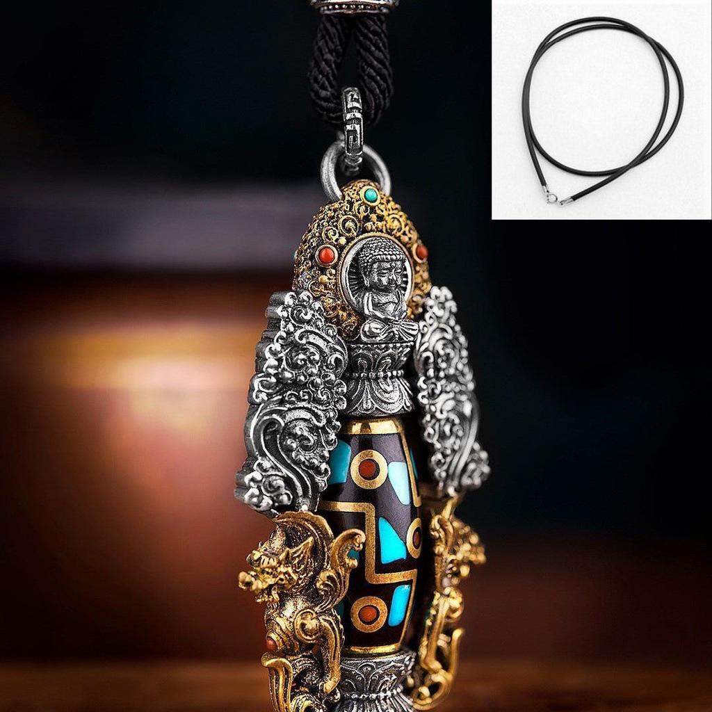 Collana Pendente da Uomo Dzi a Nove Occhi del Buddha Amitabha - Amuleto Protettivo Retrò