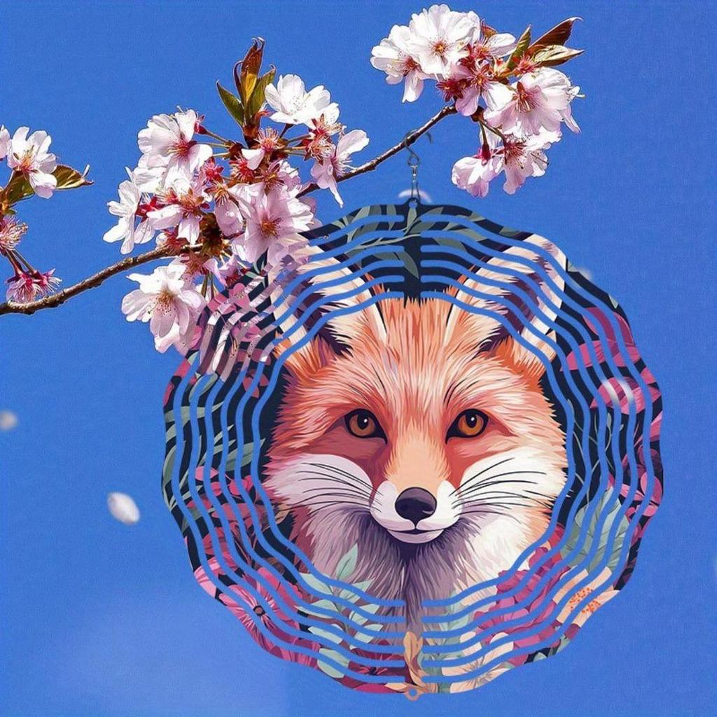 3D Metal Fox Wind Spinner Outdoor Garden Decor Rotating Wind Chime for Yard Patio Balcony Decoration