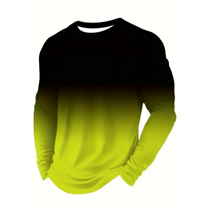 Modisches Herren-Langarm-T-Shirt mit Rundhalsausschnitt, 3D-Digitaldruck, Farbverlaufsmuster, lässige Outdoor-Bekleidung, bequem