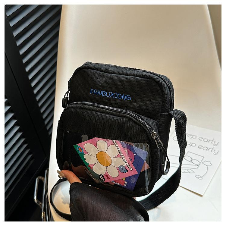 

Стильная и простая холщовая сумка 2025 новая уличная тенденция сумка через плечо сумка кроссбоди коровья расцветка маленькая квадратная сумка чёрный