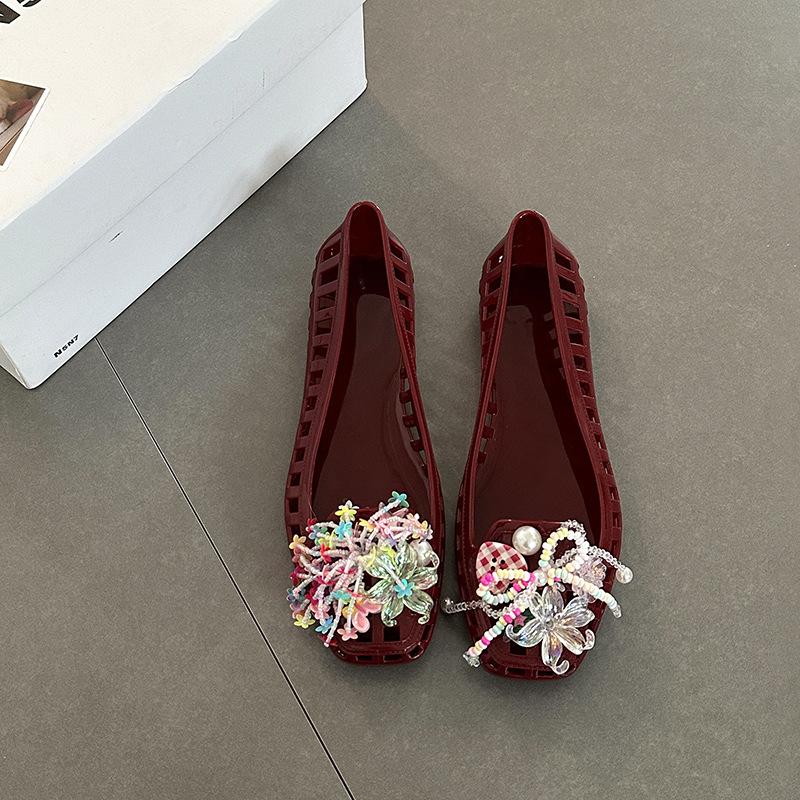 Versatile casual retro breathable single shoes women's summer fashion cartoon hollow comfortable cool crystal shoes decorative single shoes