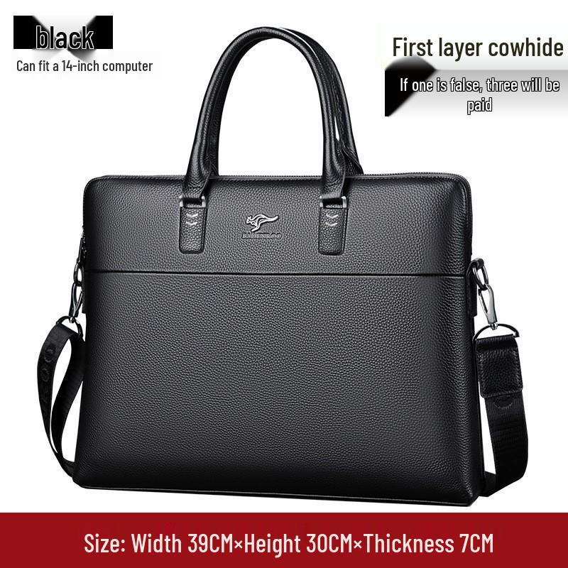 Men s Genuine Leather Business Briefcase – Large Capacity Laptop and Document Bag 14 inch