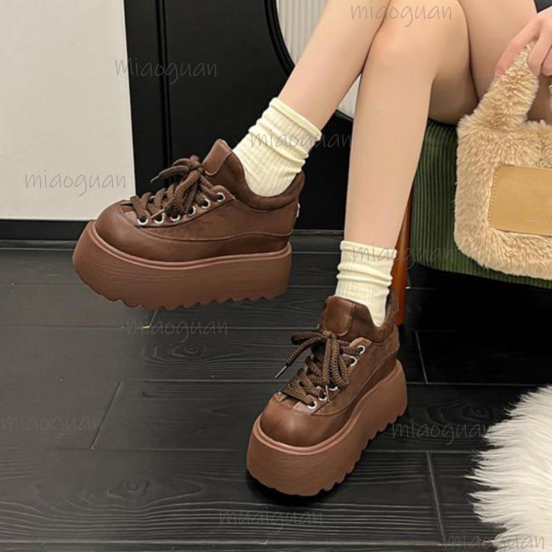 Damen Wildleder Plateau-Sneaker Dicke Sohle Keile Runde Spitze Schnürung Lässige Sneaker Rutschfest Retro Bequeme Alltagsschuhe