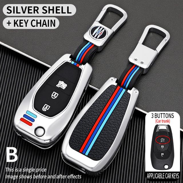 Metal Car Key Fob Full Cover Case Bag Shell Skin Key Chain Holder for Chevrolet Cruze Spark Sonic Camaro Volt Bolt Malibu Trax