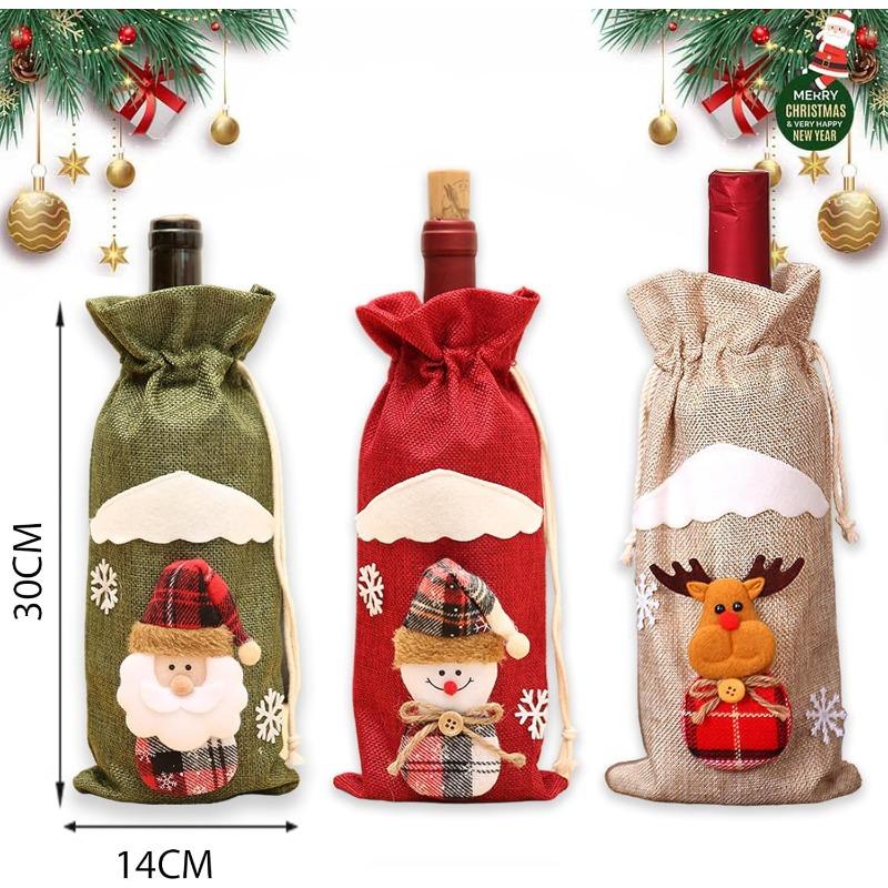 Christmas Wine Bottle Bag - Designed for Santa Claus, Reindeer, Snowman, Reusable for Christmas, Weddings, Birthdays, and Holiday Parties
