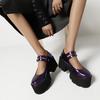 One-word buckle Mary Jane new British retro round head muffin shoes sequined single shoes Japanese platform  shoes