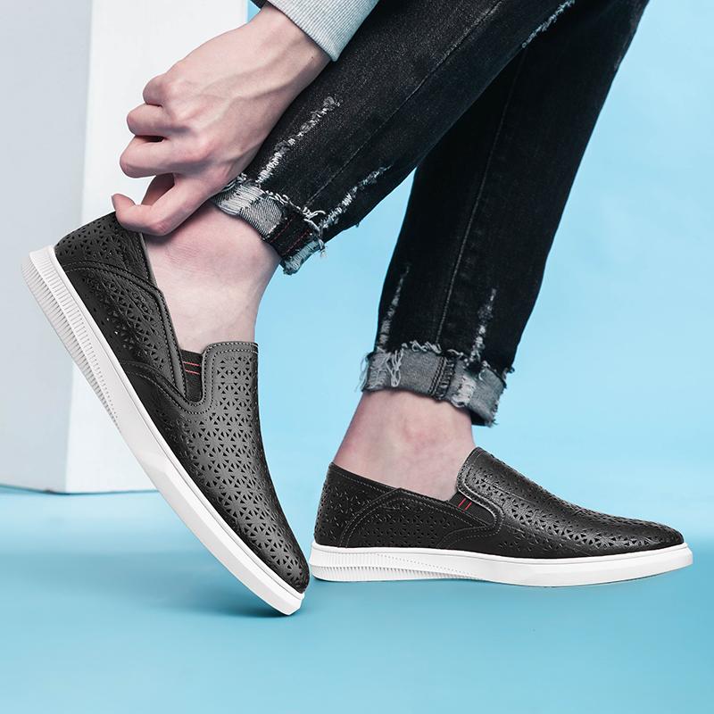 Fashion New Men's Quality Leather Shoes Driving Shoes Men Shoes Genuine Leather Mesh Summer Breathable Man British Style Soft Sole Shoes