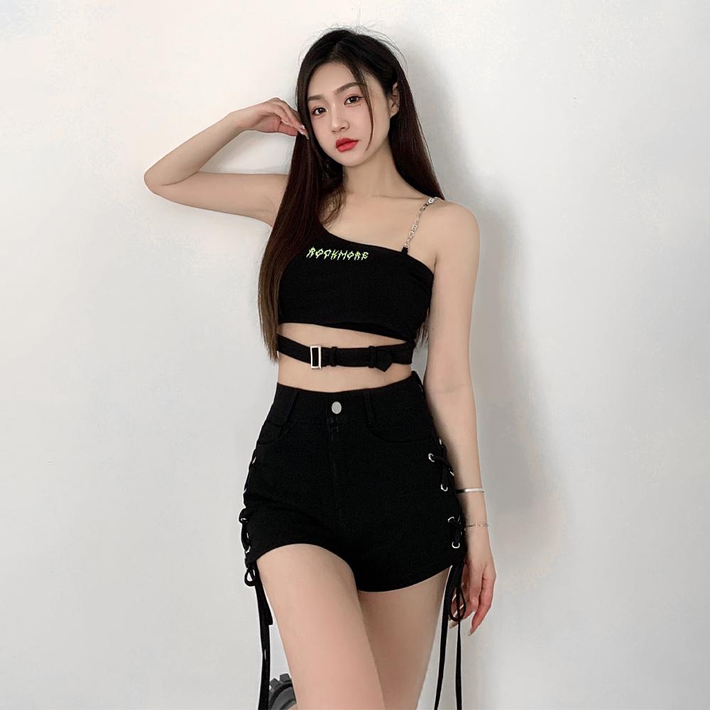 Svart Goth Shorts Dame Sexy Bandasje Snøring Høy midje Y2k Streetwear Shorts Uformell Tight Hot Pants
