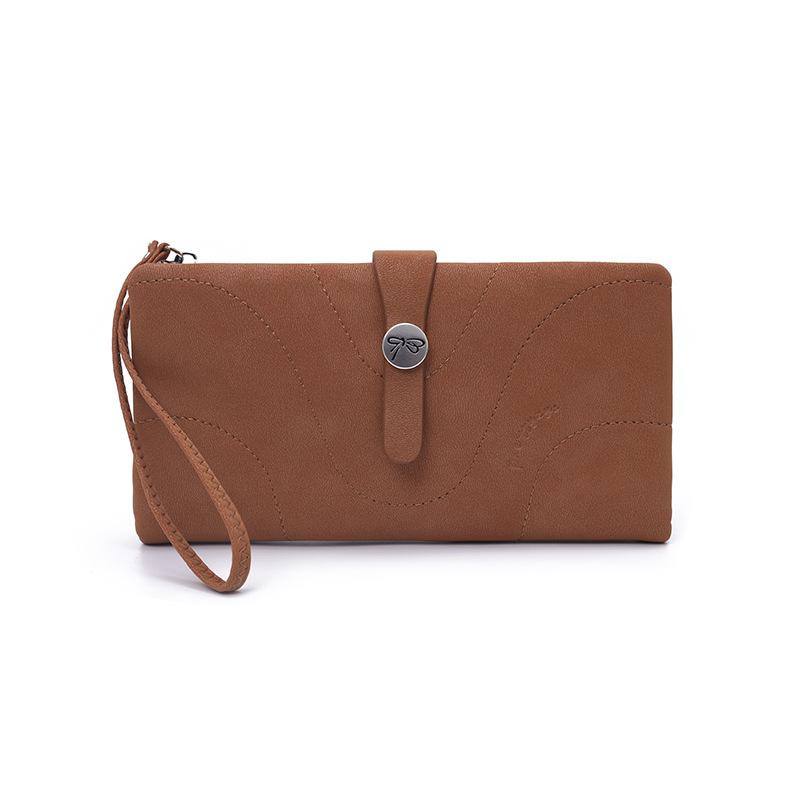 New women's long wallet, two fold, simple buckle solid color multi card handheld phone bag, zipper portable