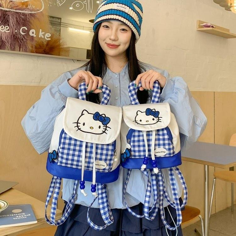 Pattern Checkered Drawstring Handheld Flip Cover Children Backpack