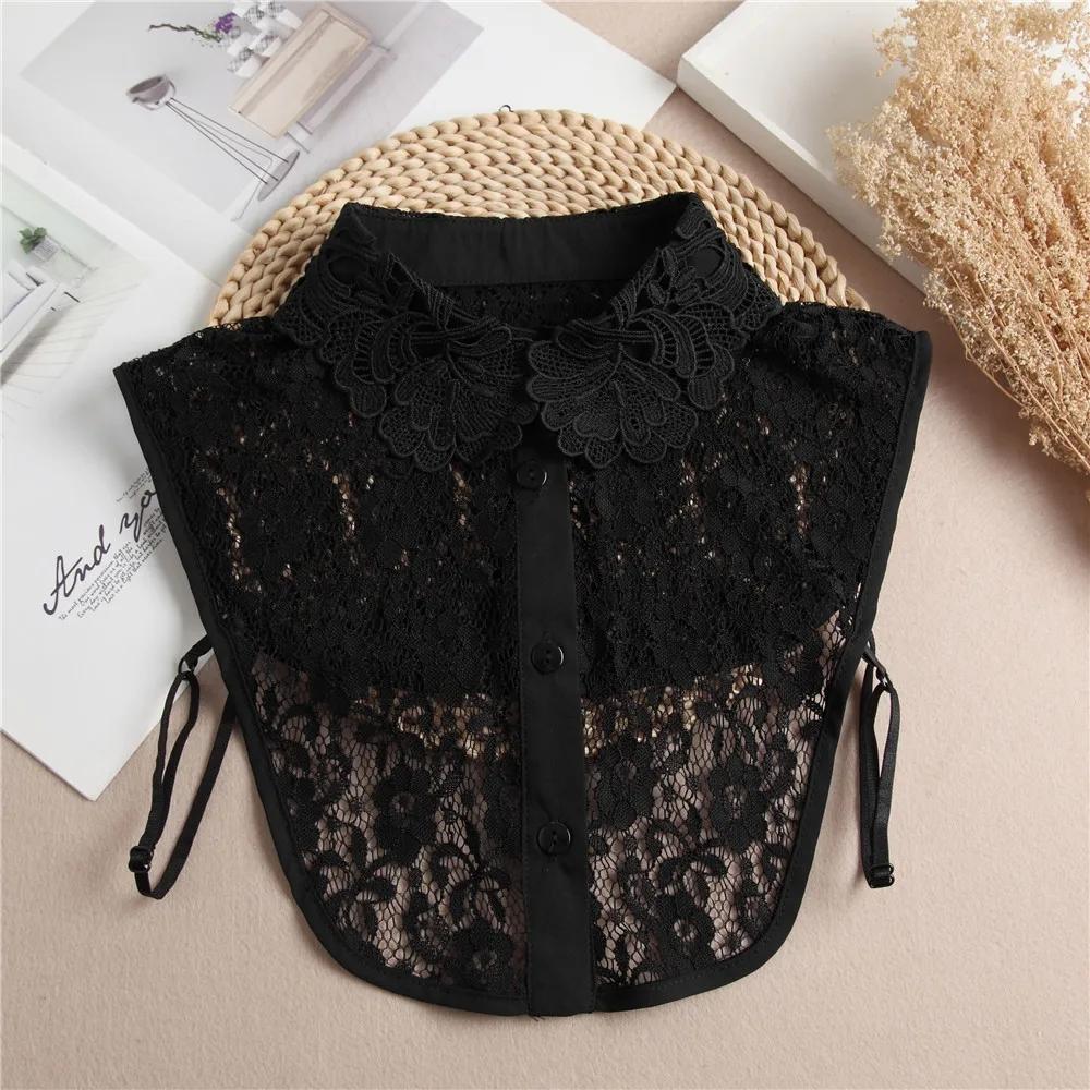 Girls Hollow Out Lace Shirt Detachable Fake Collar Shirt Lapel Blouse Top Adjustable Women Clothes Ladies False Collar Decor