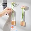 Glass Test Tube Planter Fridge Magnet Vase Clear with Wooden Base Non-drill Magnetic Mini for Flowers Herbs Refrigerator Kitchen Decor Decoration