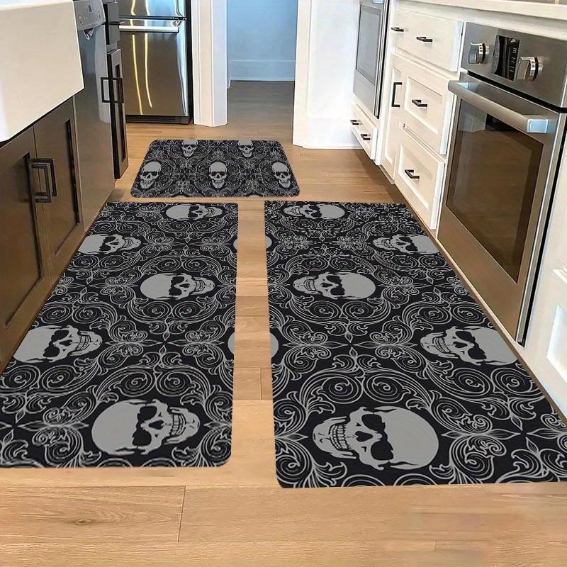 Skull Pattern Printed Flannel Rug Gothic Design Home Decor Black White Contrast Halloween Theme Doorway Art Entrance Accent