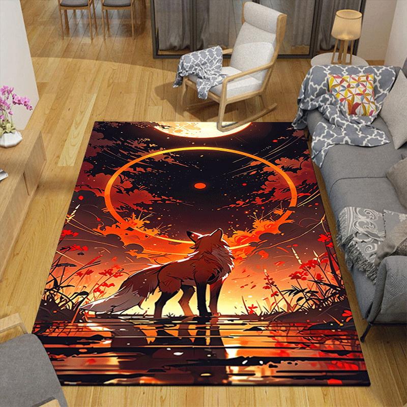 1pc Fox under the moon Print, Design Indoor Area Rug, Soft, Anti-Slip, and Durable Gaming Room Decor for Bedroom, Living Room, and Exercise