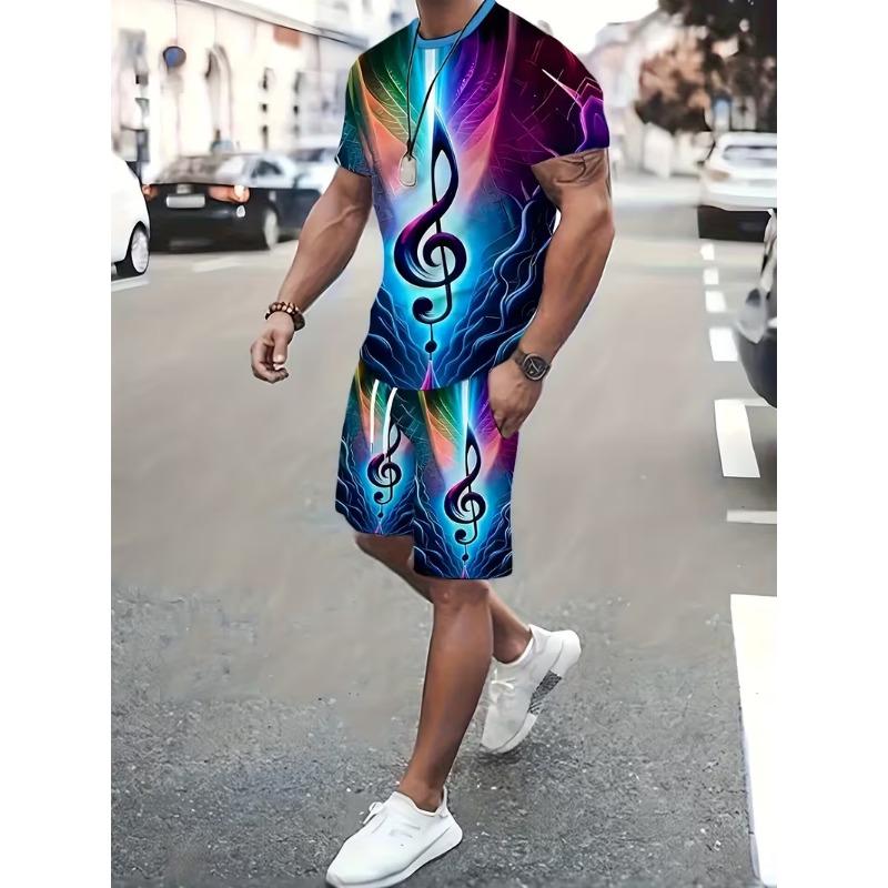 2026 Summer New Men s Short-Sleeved Shorts Set with 3D Pattern Printing XXS
