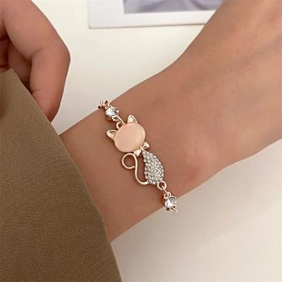 Μόδα Λεπτή Opal Cat Ρυθμιζόμενη Μεταλλική Αλυσίδα Βραχιόλι για Γυναίκες Κορίτσια Ασημί Χρώμα Λαμπερό Rhinestone Χειροποίητο Βραχιόλι Δώρα