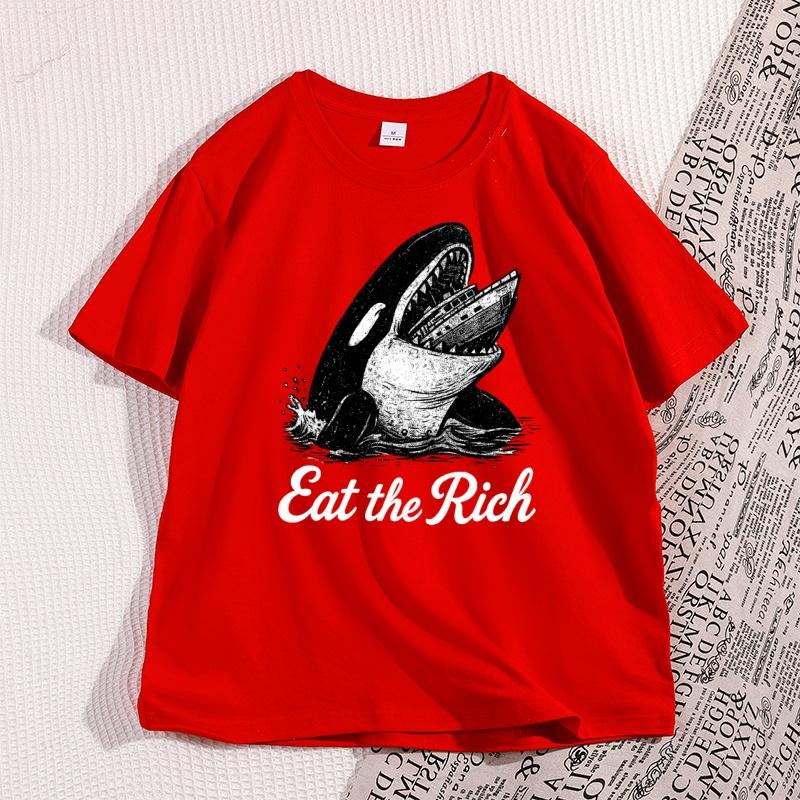 

Eat The Rich Killer Whale TShirt Vintage Cotton Short Sleeve Tshirt Streetwear Unisex Short Sleeve Graphic Tee Oversized Tee S