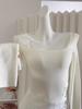 White Lace Trim Square Neck Slim Fit Top for Women - Autumn/Winter Korean Style