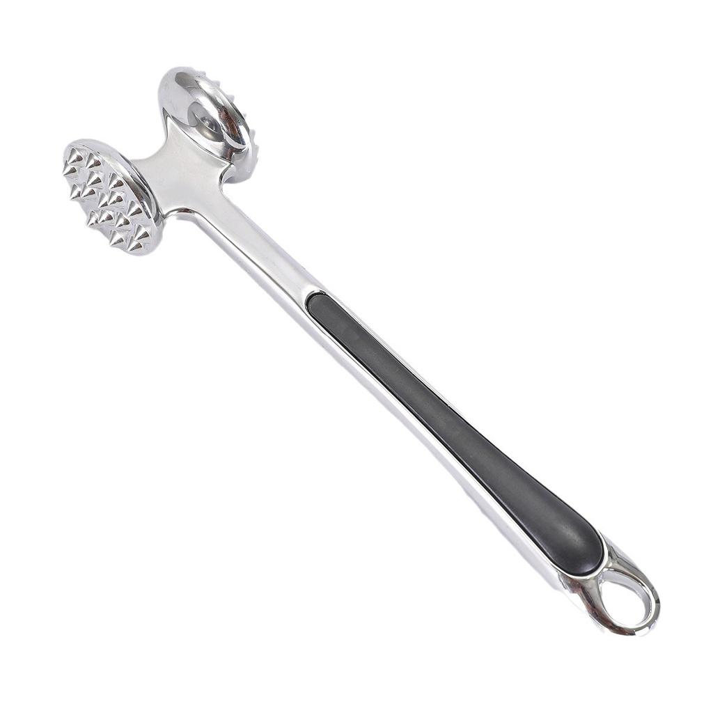 Meat Tenderizer Hammer, Zinc Alloy Solid Double-Sided Mallet with Stainless Steel Finish & Non-Slip Handle for Pounding