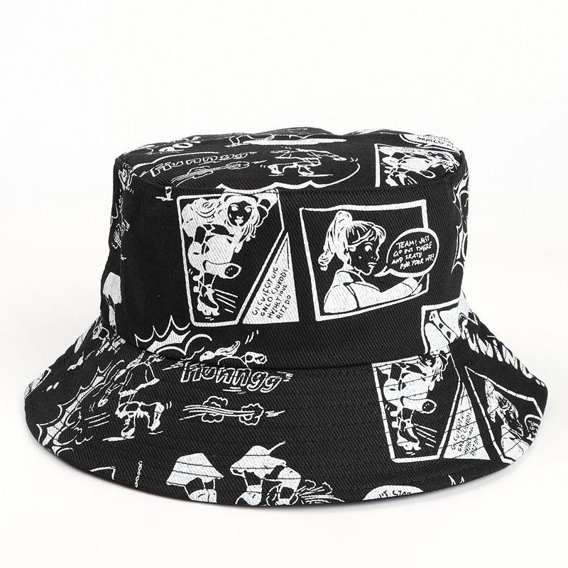 

Весна и Лето Новое поступление Мода Принт мультяшных персонажей Панама Защита от солнца Уличная Парная панама Мужская и Женская Black M(56-58cm)