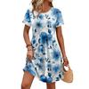 Abito casual da donna a maniche corte con stampa floreale, girocollo, con laccetto in vita e tasche, vestibilità comoda, abito estivo