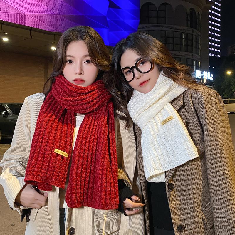Versatile knitted wool red scarf women's new winter high-end warm couple scarf student