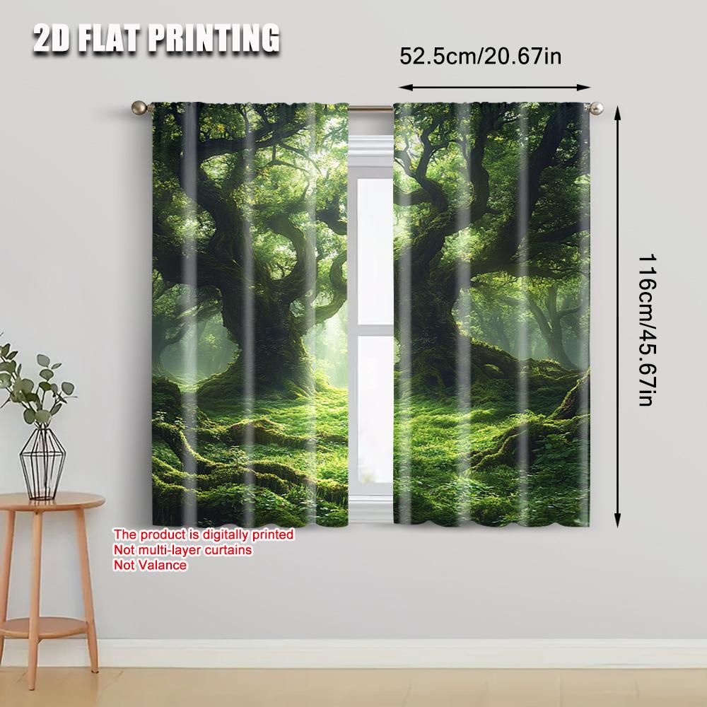 2pcs, Curtains Digital Printed  print Majestic Enchanted Forest Fabric (without rod) Decorations Clearance Use for Bedroom