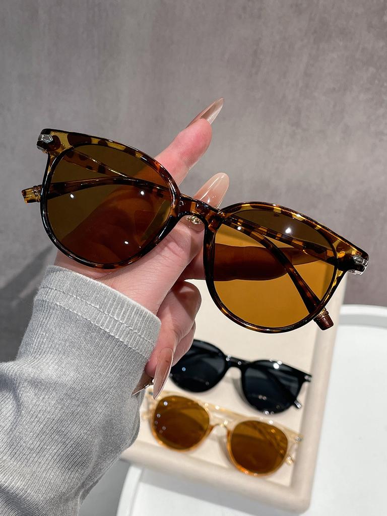 3PCS Classic Round Frame Sunglasses Sweet Cute Photography Essential Sun Protection Glasses Outdoor Vacation Travel Shades