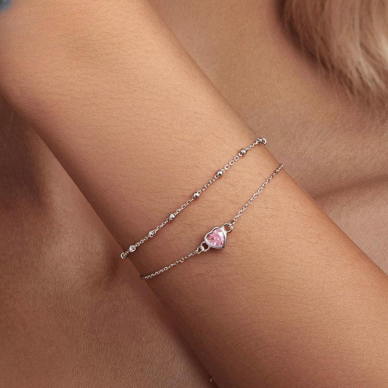 Nouveau Bracelet Double couche d'amour rose, bijoux en argent Sterling S925 en forme de cœur exquis de Style Girly doux