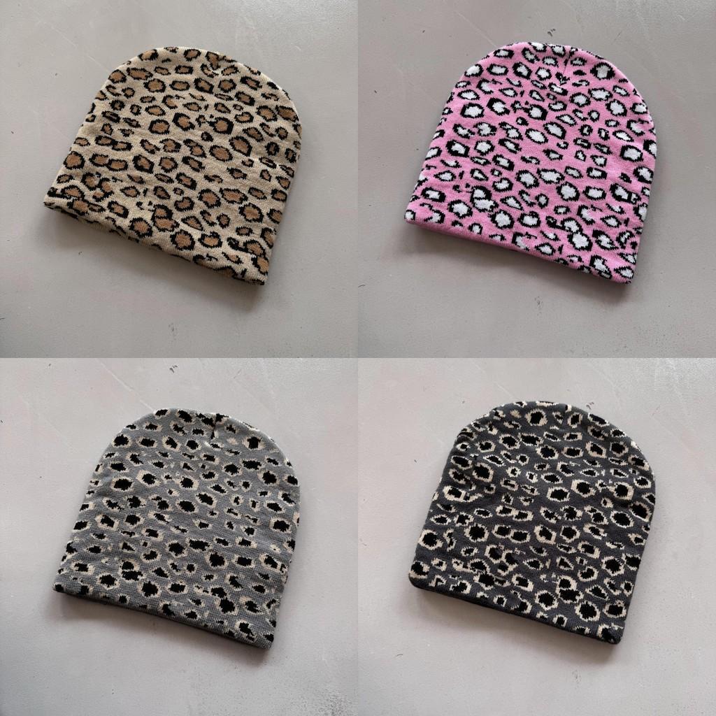 Leopard Pattern Knit Beanie Hat Fashion Warmth Cap For Casual Street Style