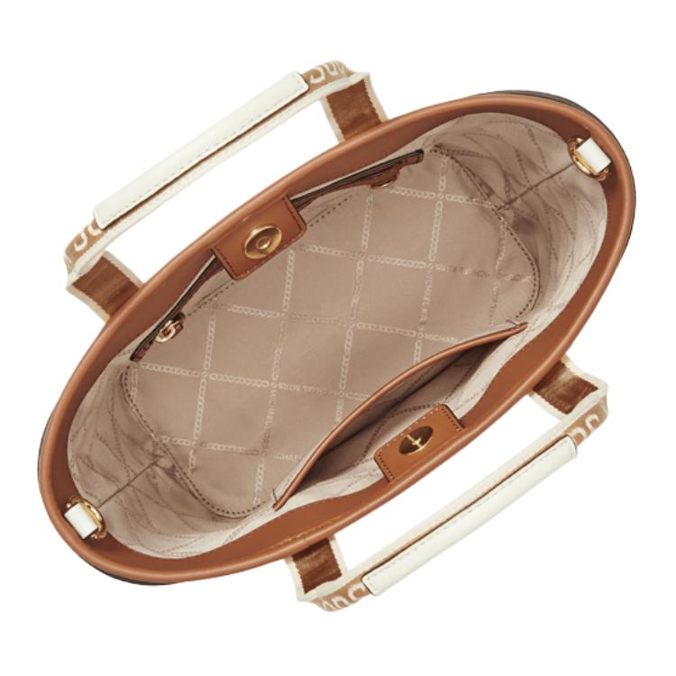 Nova Bolsa Tote MICHAEL KORS Maeve de Lona com Couro de Vaca, Bolsa Tote, Bolsa de Compras, Bolsa de Ombro, Trompetes Feminina Marrom 30F2G5VT1L-105