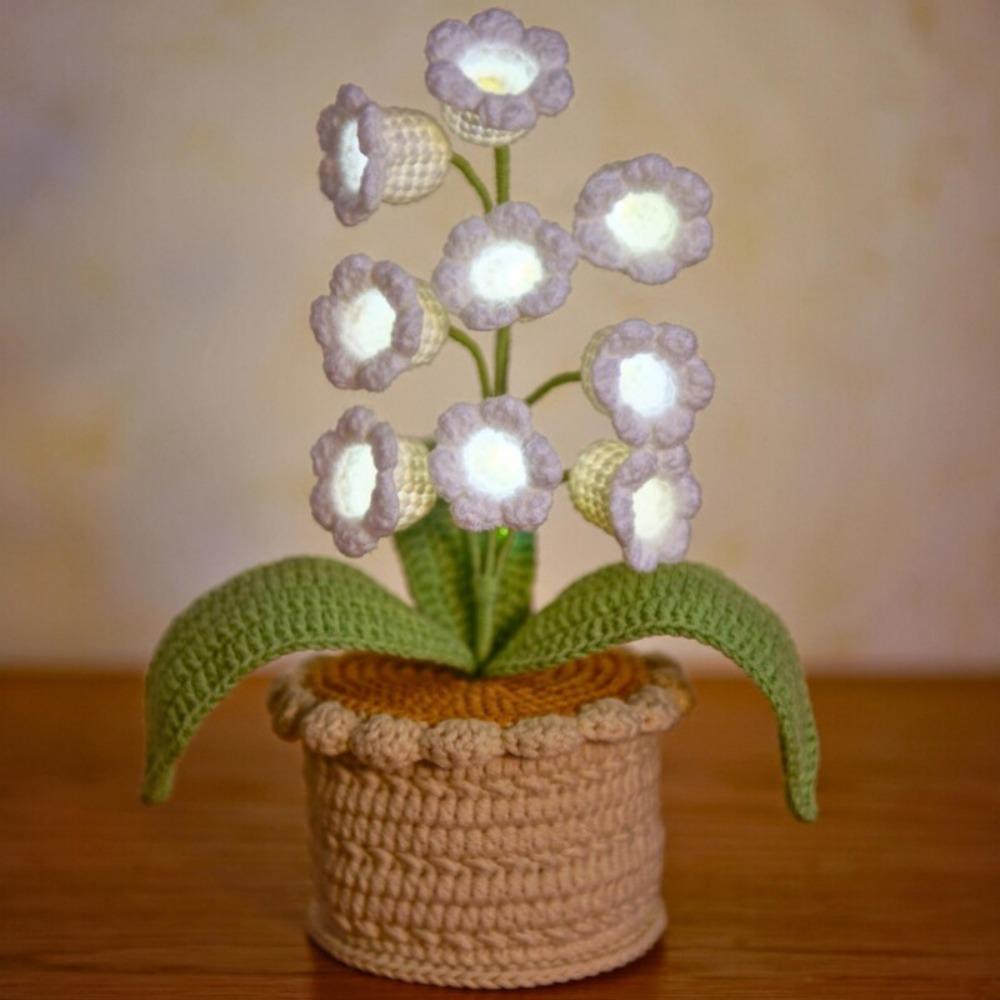 Knitting Wool Lily of The Valley Lamp Artificial Flowers 9 Glowing Crochet Artificial Flowers Handmade Crochet Orchid Gift