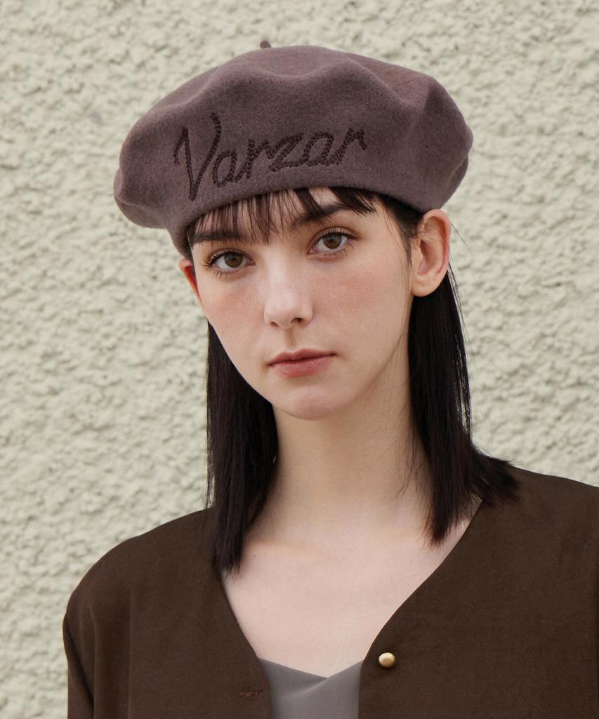 Bajal Cursive Logo Wool Beret Cocoa