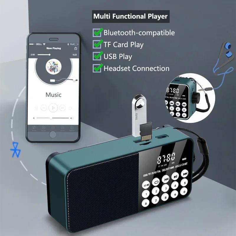 FM rádio prenosný nabíjateľný Bluetooth reproduktor USB TF MP3 prehrávač s LED osvetlením 3,5 mm konektor pre slúchadlá Vonkajšie rádio FM prijímač