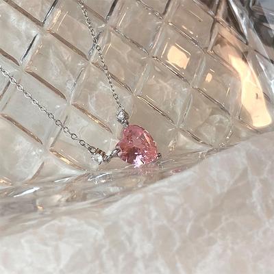 Glänzendes Zirkon Rosa Herz Halskette Anhänger Für Frauen Mädchen Party Charm Schmuck Halskette Schlüsselbeinkette Geschenke
