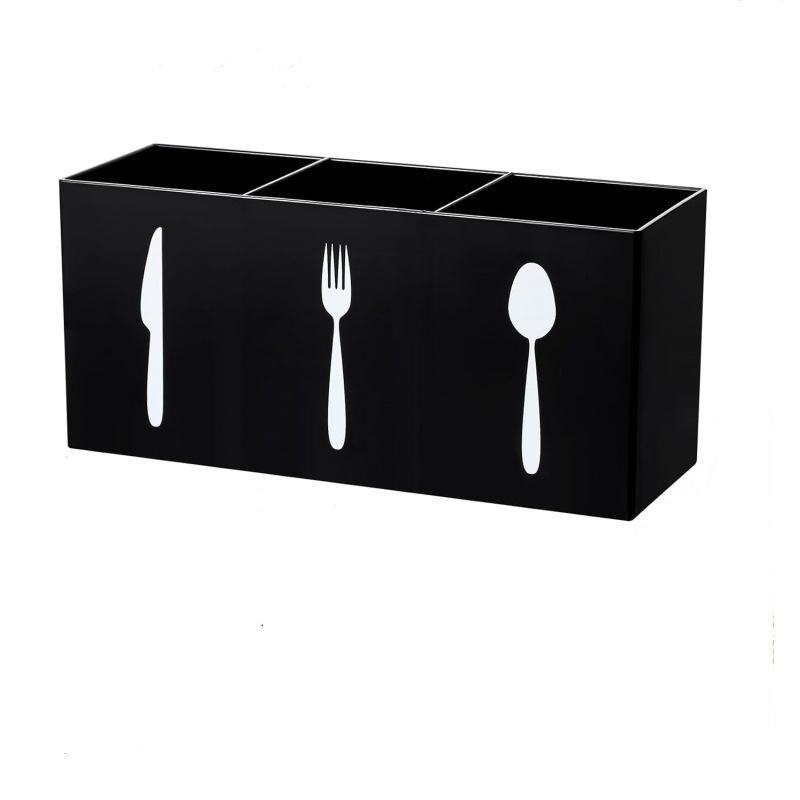 Acrylic Desktop Organizer 3 Compartments Pen Holder Silverware Knife, Fork and Spoon Cutlery